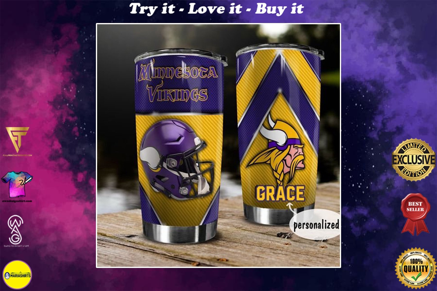 Buy Personalized Minnesota Vikings Helmet Custom Stainless Steel Tumbler