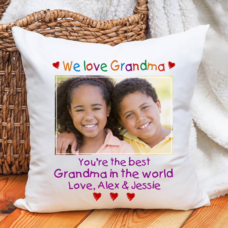 Presonalized We Love Grandma Custom Photo Indoor Pillow