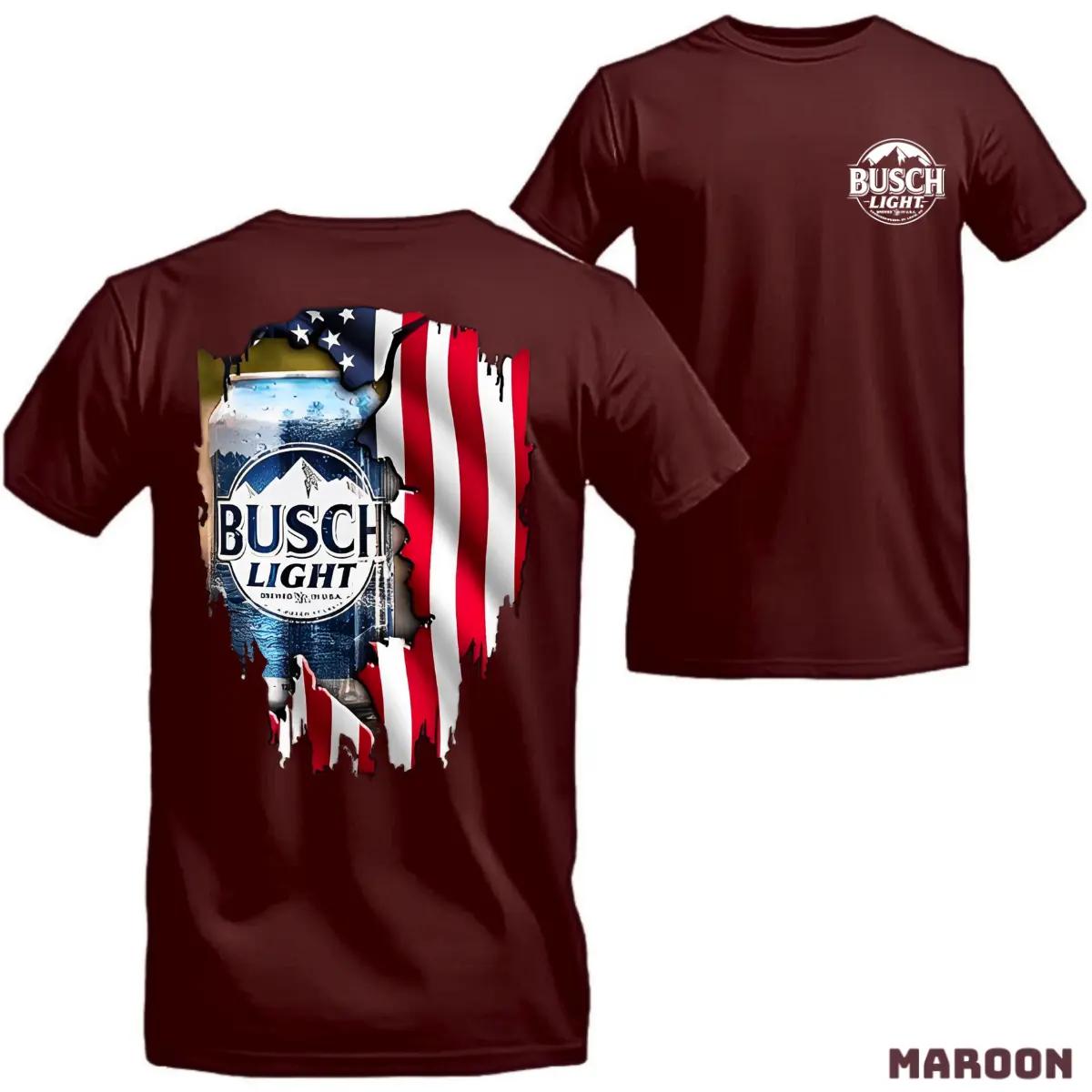 Busch Light T-Shirt – Cotton, Casual Fit, Short Sleeve, Crew Neck, Features Bold American Flag & Crushed Can Design, Ideal for Beer Lovers – Menswear Crewneck Casual