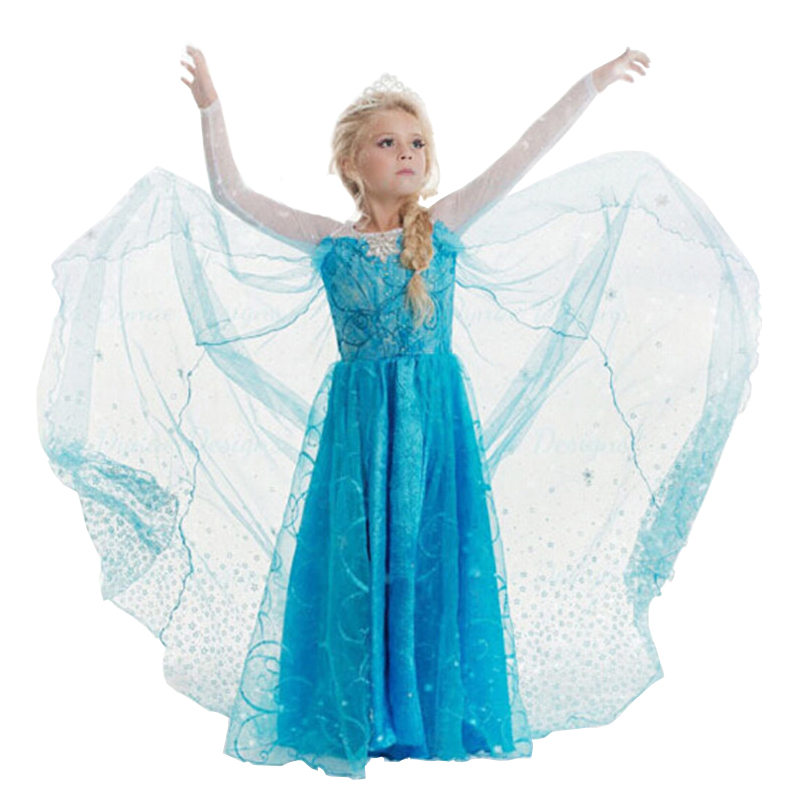 2021 Elsa Princess Dress For Girls Long Cloak Glitter Draw Back Birthday Wedding Party Costume For Children Christmas Clothes alx