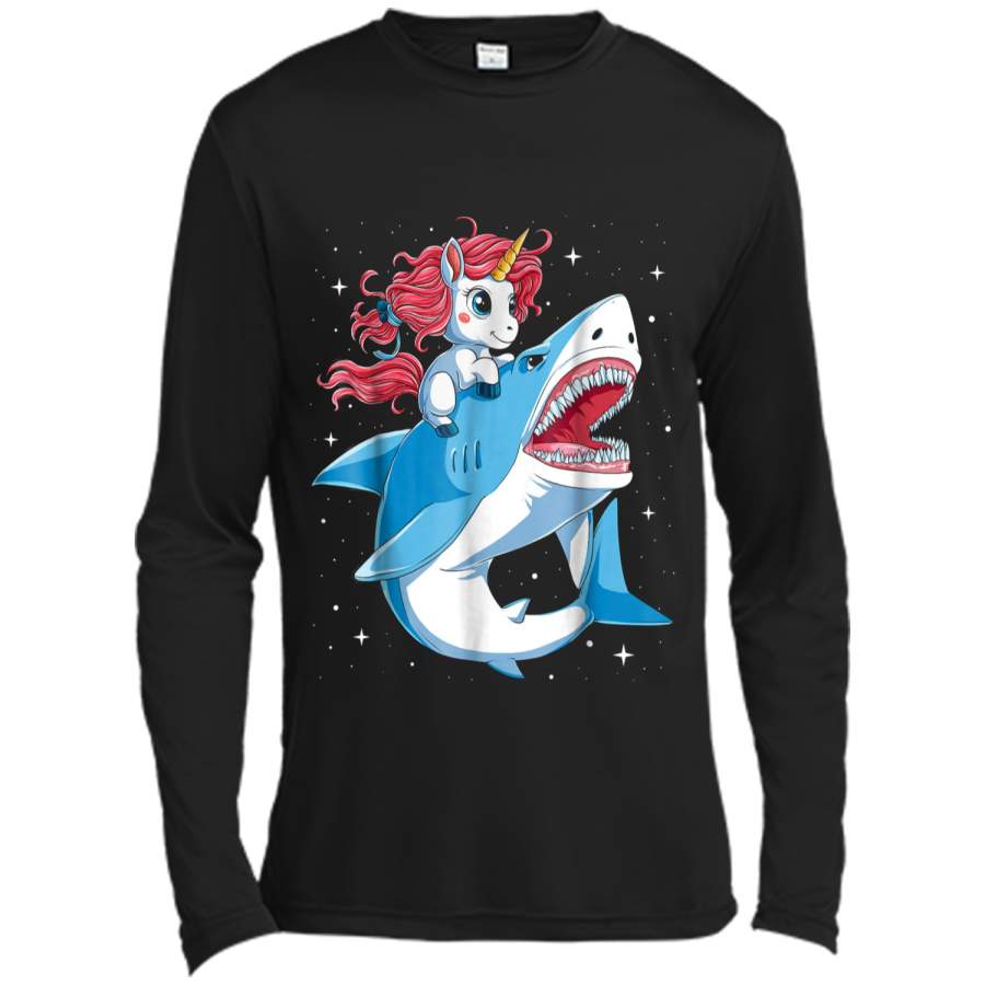 Unicorn Riding Shark Boys Kids Space Galaxy Gifts Long Sleeve Moisture Absorbing Shirt