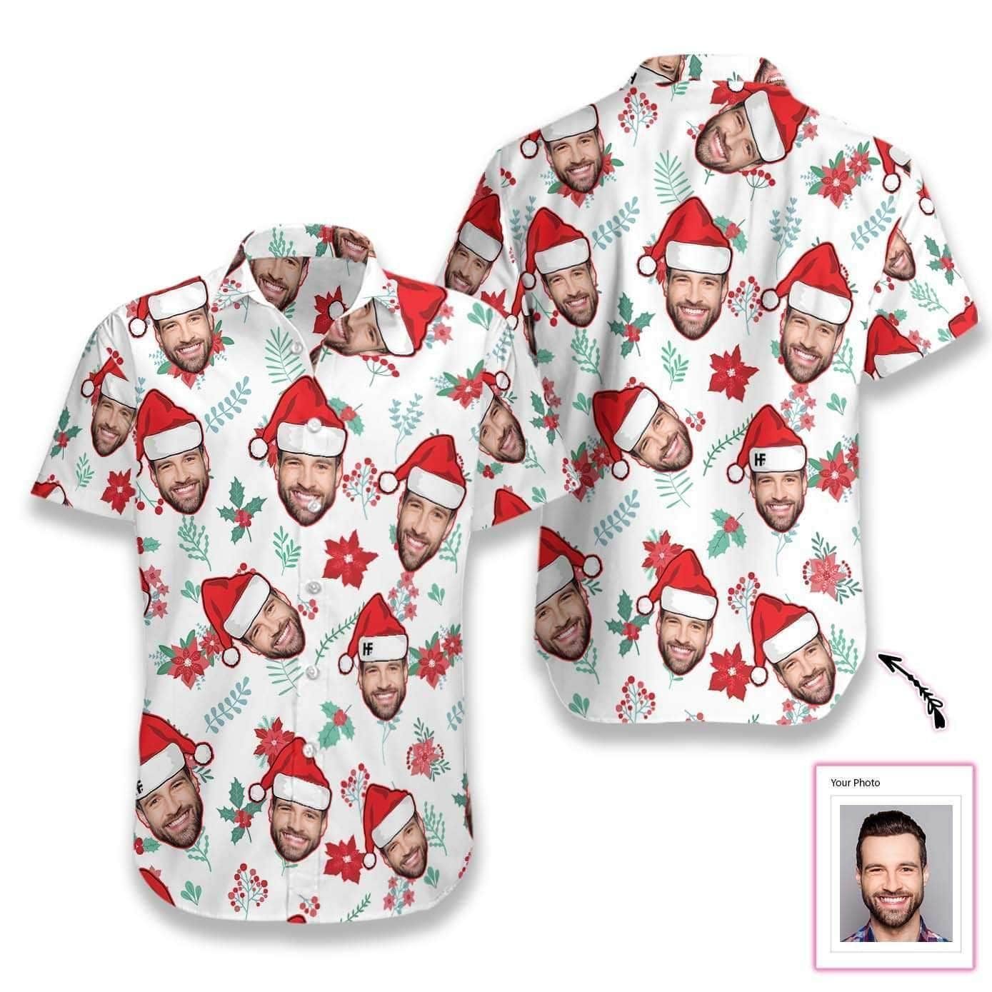 Check Out This Awesome Personalized Christmas Pattern Hawaii Aloha Shirts Funny Custom Face Ha67146