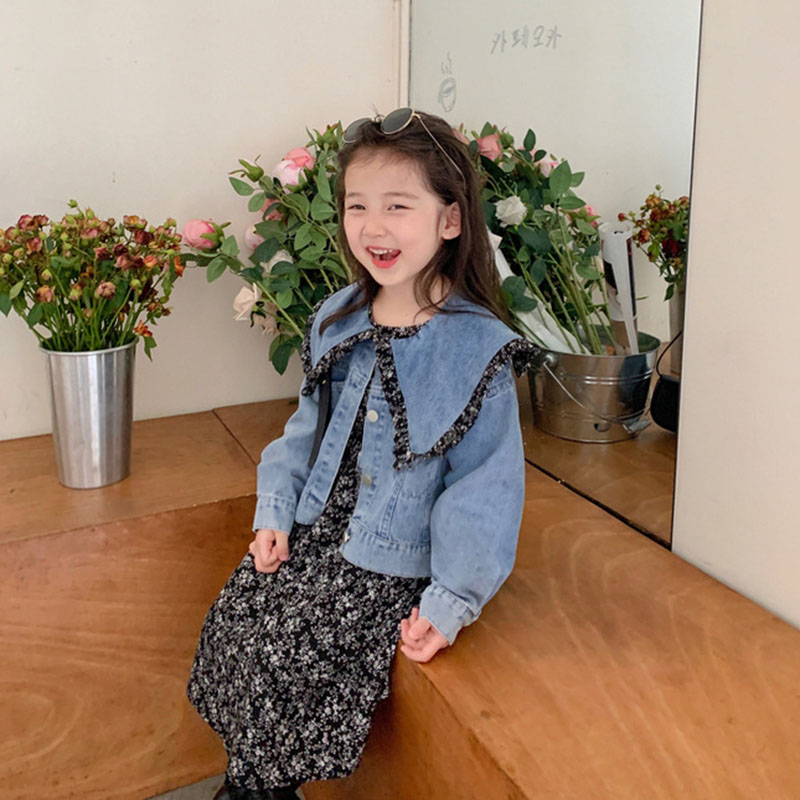 2Pcs Dress for Girl Denim Jacket Coat Tops & Floral Dress Autumn Spring Fashion Princess Dress 2022 Fall Girls Clothing Sets 3-7 alx