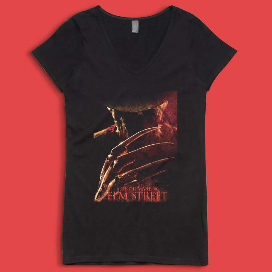 A Nightmare On Elm Street Poster Movie Freddy Krueger Women’S V Neck