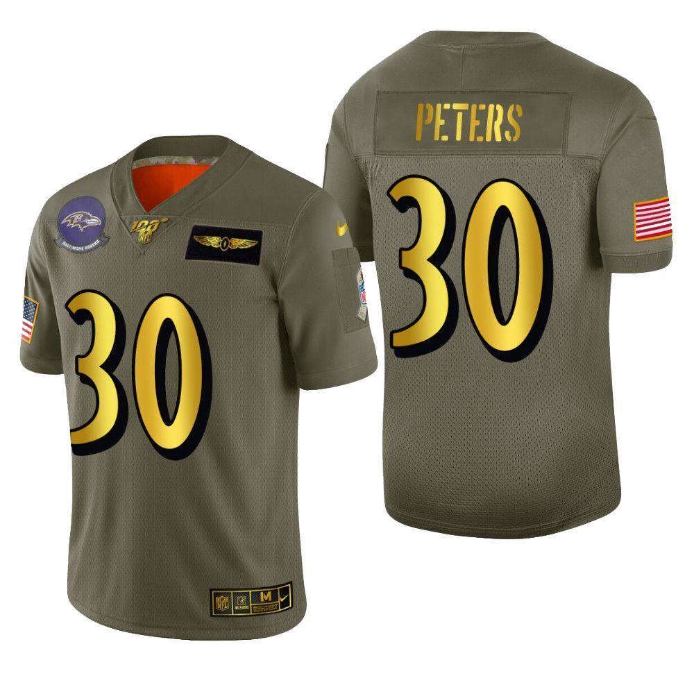 Baltimore Ravens Marcus Peters 2019 Salute To Service NFL 100 Mens Jersey Metallic