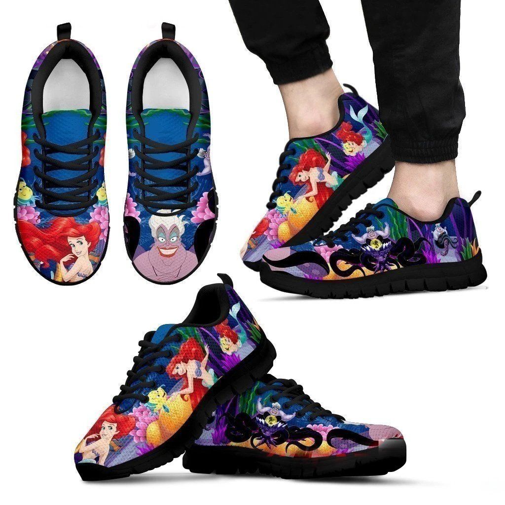 Ursula & Ariel Little Mermaid Sneakers Shoes Gift For Fan Black Shoes 93 Fly Sneakers Tl97