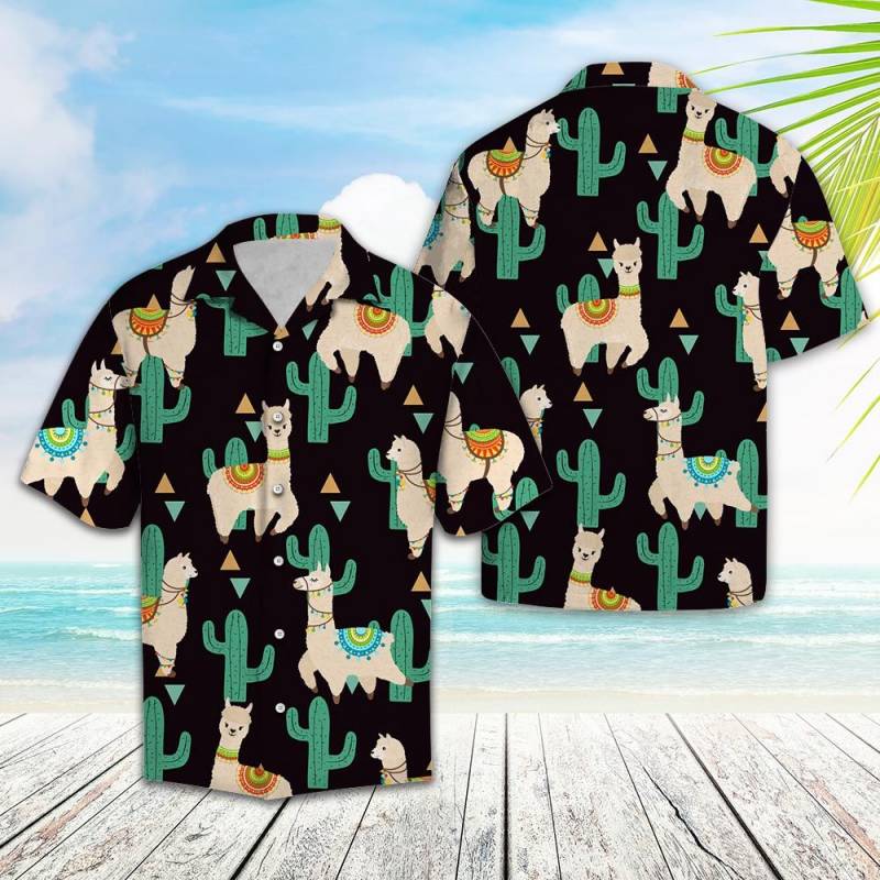 Llama Cactus Pattern Hawaii Shirt Ha37176