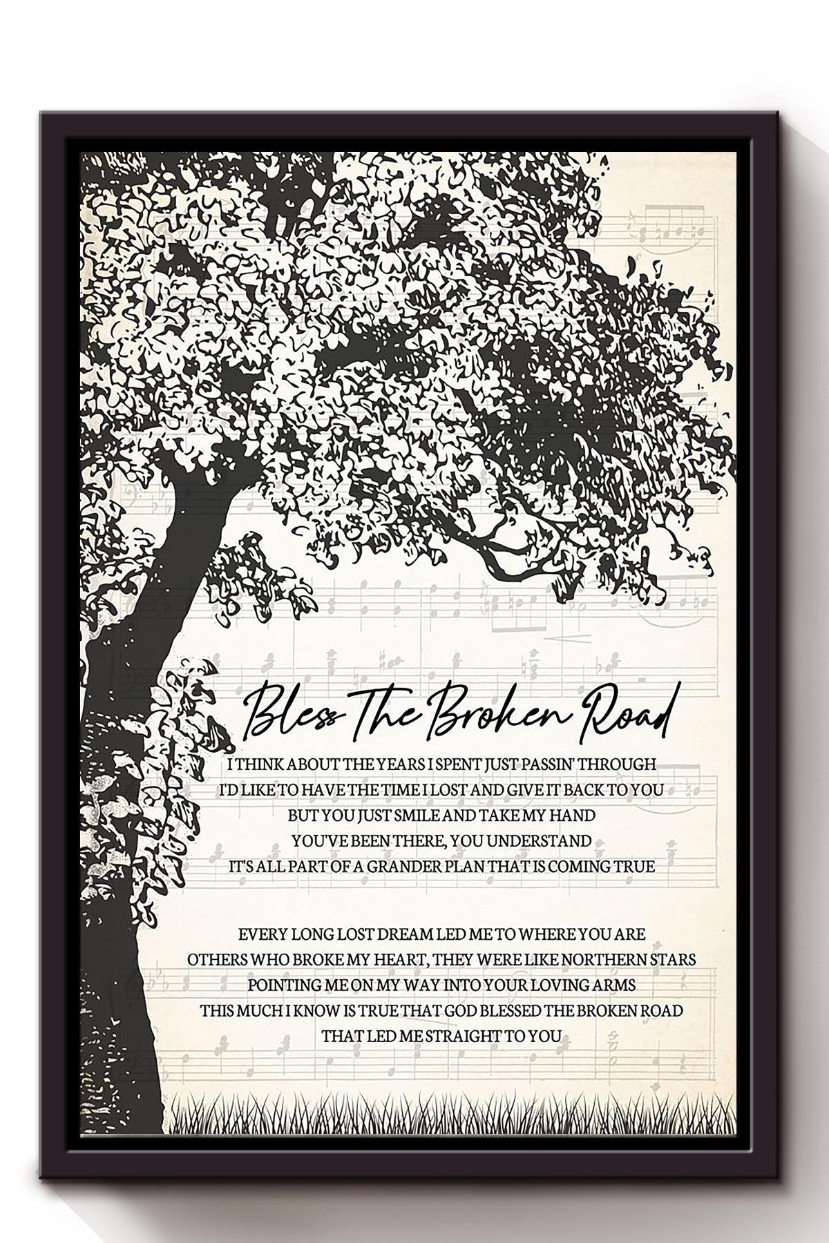 Bless The Broken Road Lyrics Dark Tree Wall Art For Rascal Flatts Fan Home Decor Framed Matte Canvas