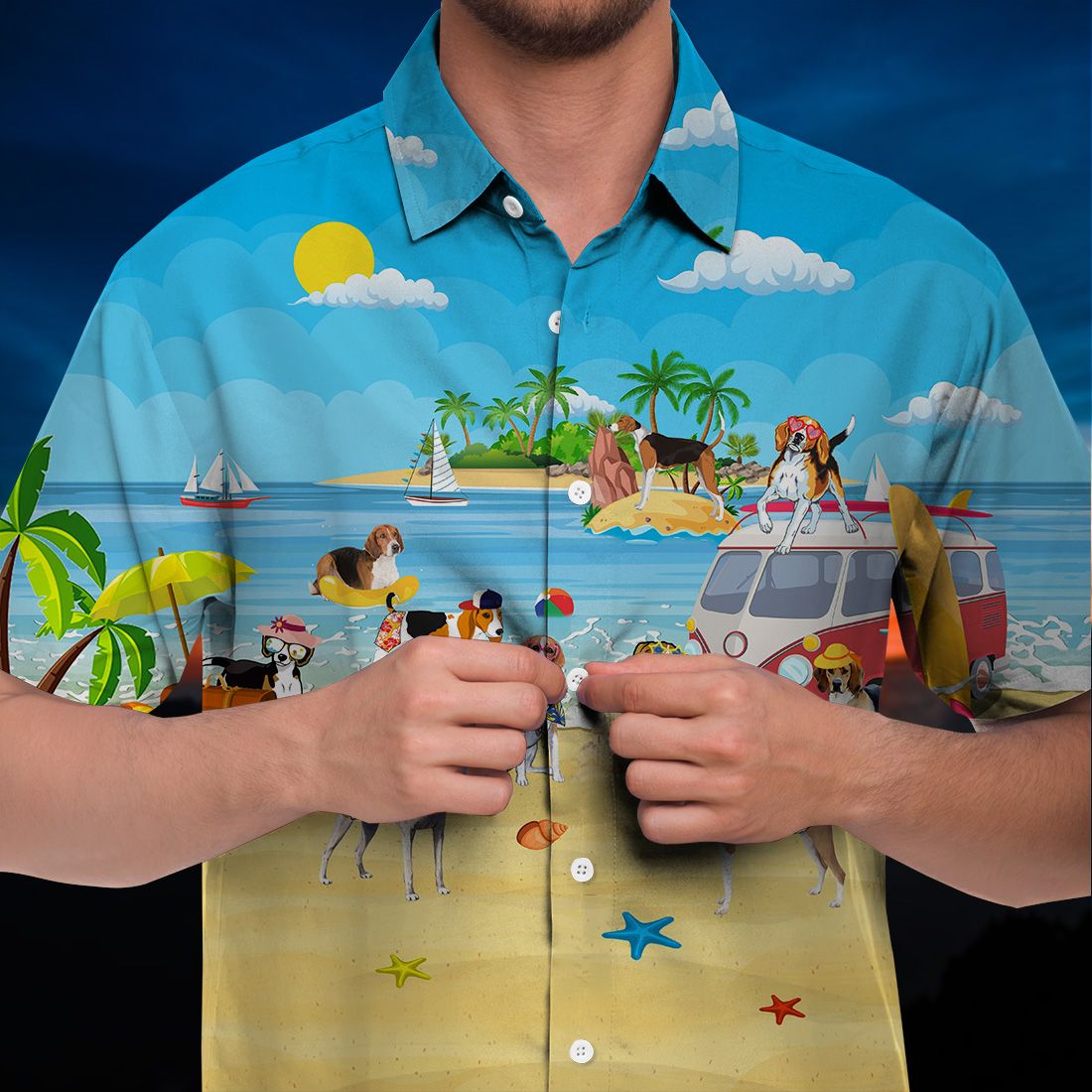 American Foxhound Hawaiian Shirt Play At Beach