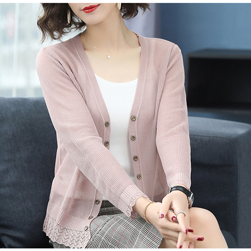 Casual Women Summer Knitted Cardigan Thin Long Sleeve Open Stitch Short Sleeve Korea Solid Free Size Thin Cardigans Femme alx