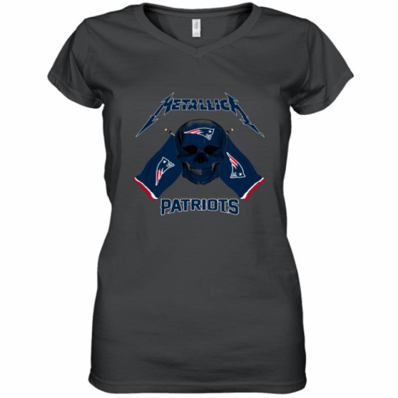 Metallica New England Patriots Skull Flag Shirt Women's V-Neck T-Shirt