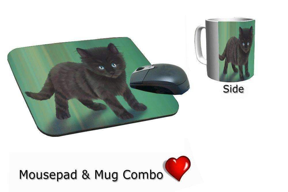 Black Kitten Cat Mug & Mousepad Combo Gift Set