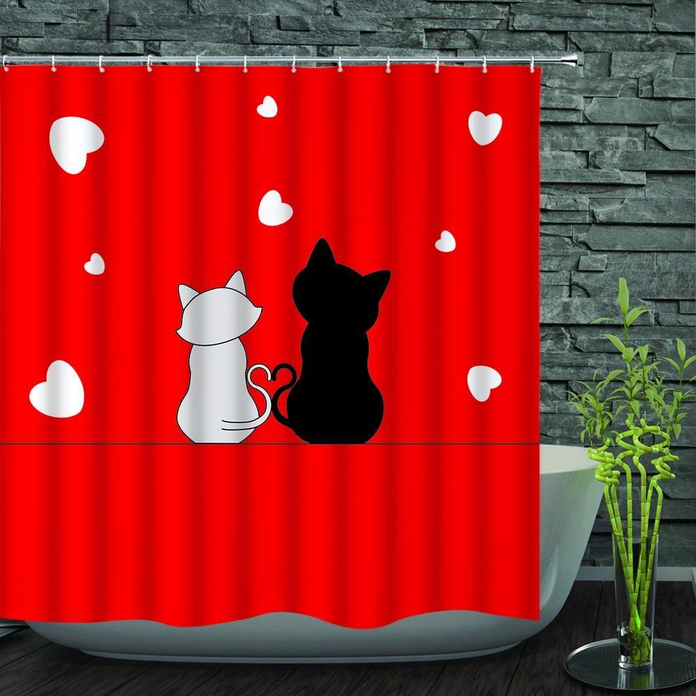 The Cats With Hearts Pattern Painting 3D Printed Shower Curtain Gift Home Decoration