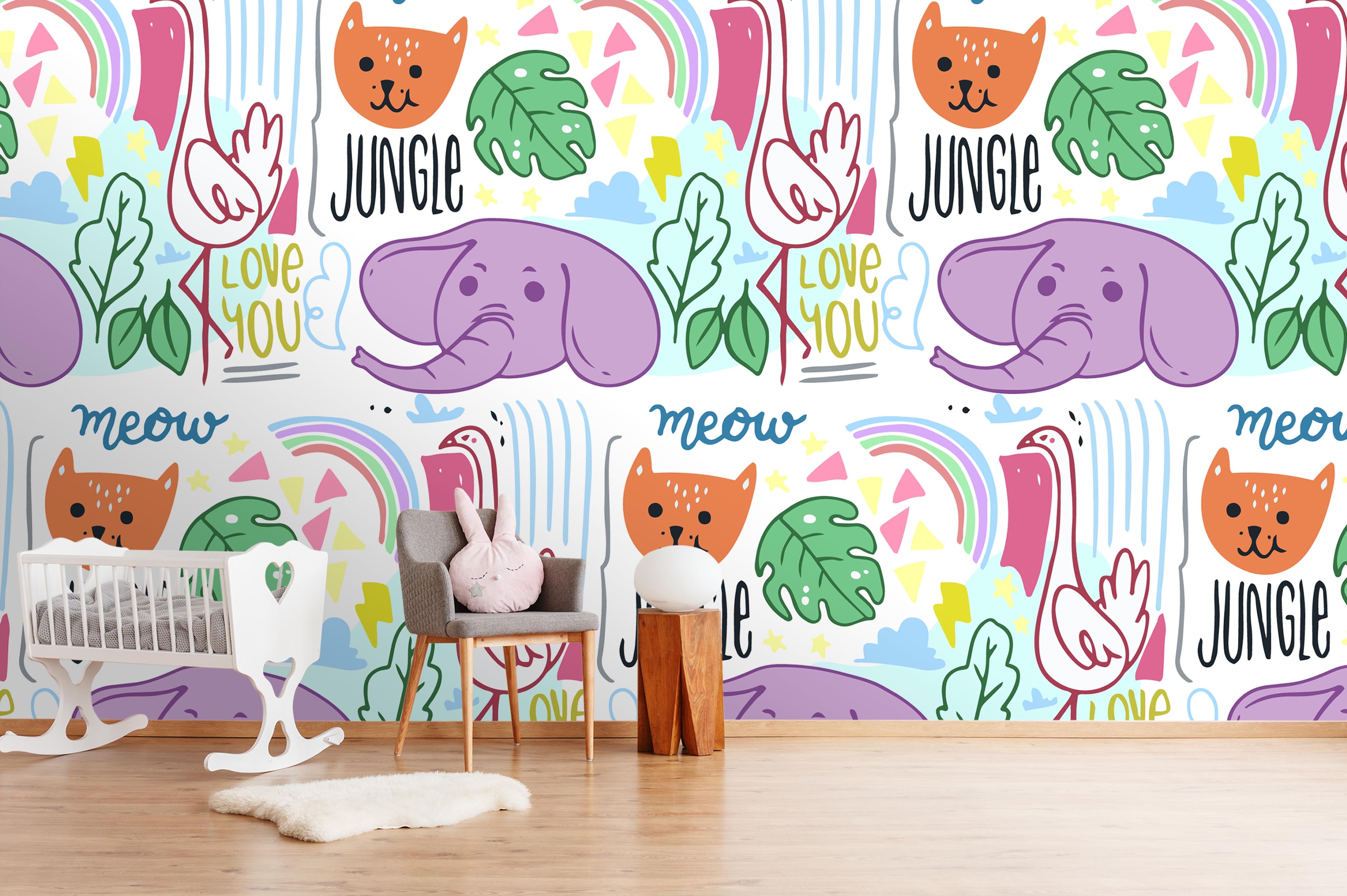 3D Purple Elephants Forest Animals Wall Mural Wallpaper 49