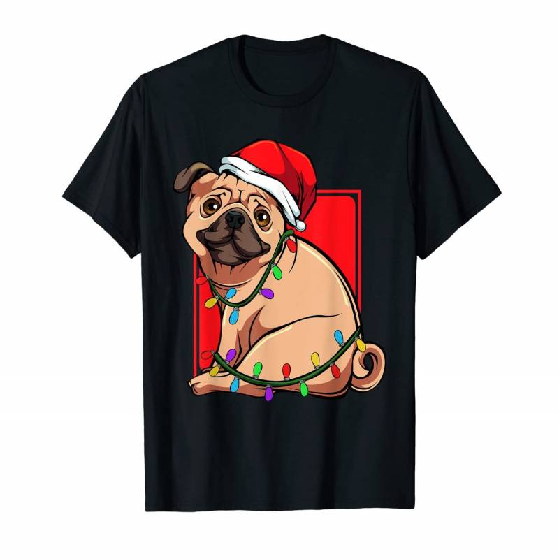 Pug Christmas Tree Lights Animal Pet Dog Lover Cute Adorable T-shirt