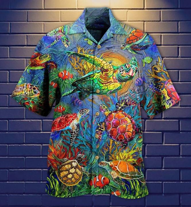 Turtle In The Ocean Print Short Sleeve Hawaii Casual Shirt Ha110947