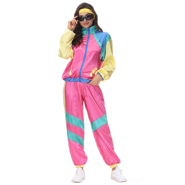 Women Vintage 80s Hippie Costume Suit Retro Hip Hop Disco Party Cosplay Tracksuit Halloween Clothing alx