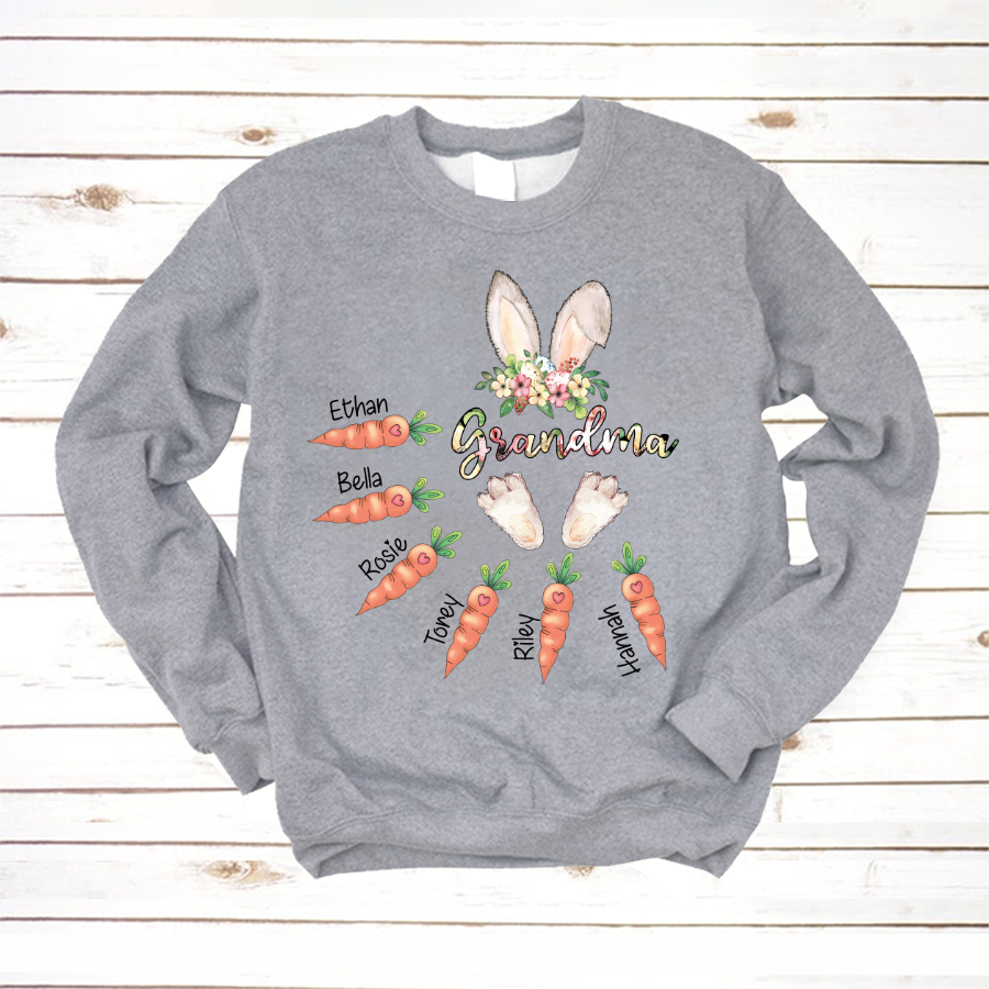 Personalized Grandma Bunny With Grandkids Carrot Easter Day Sweatshirt