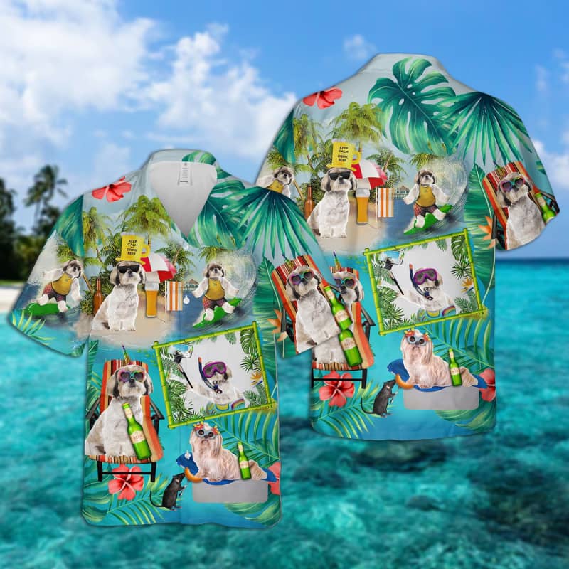 Shih Tzu Short Sleeve Button Surfing Hawaii Shirt Ha49882