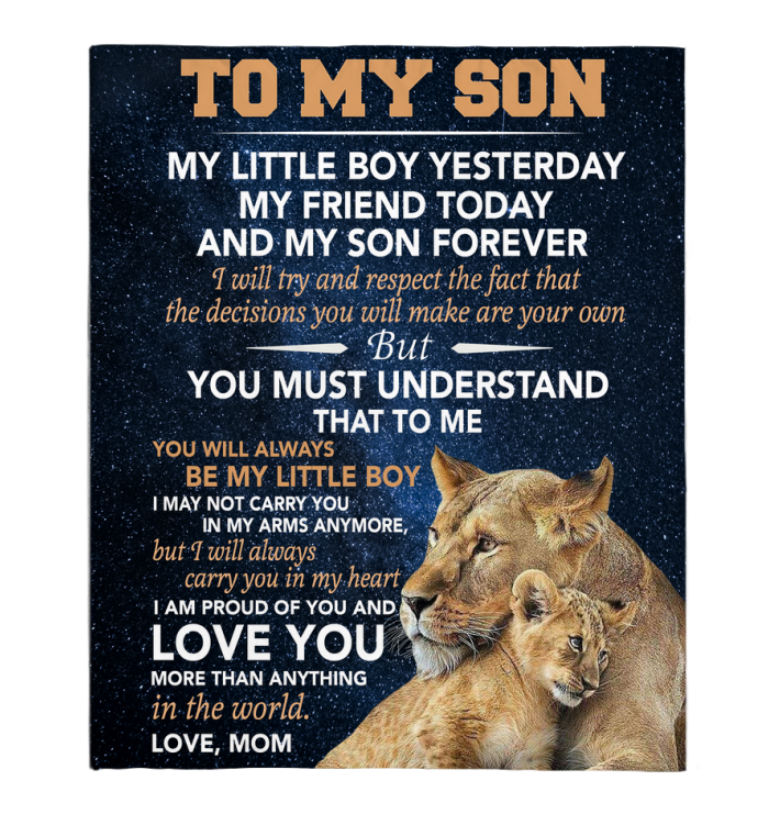 To My Son Little Boy Friend Proud Of You Love Gift From Mom Lion Fleece Blanket