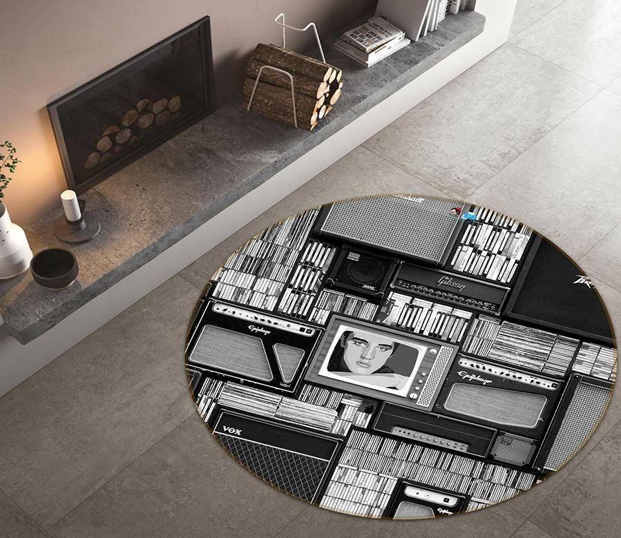 3d Black Gray Tv 64090 Round Rug Home Decor