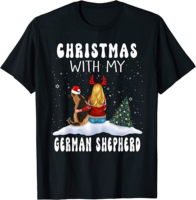 Christmas With My German Shepherd Dog Puppy Funny Xmas T-Shirt