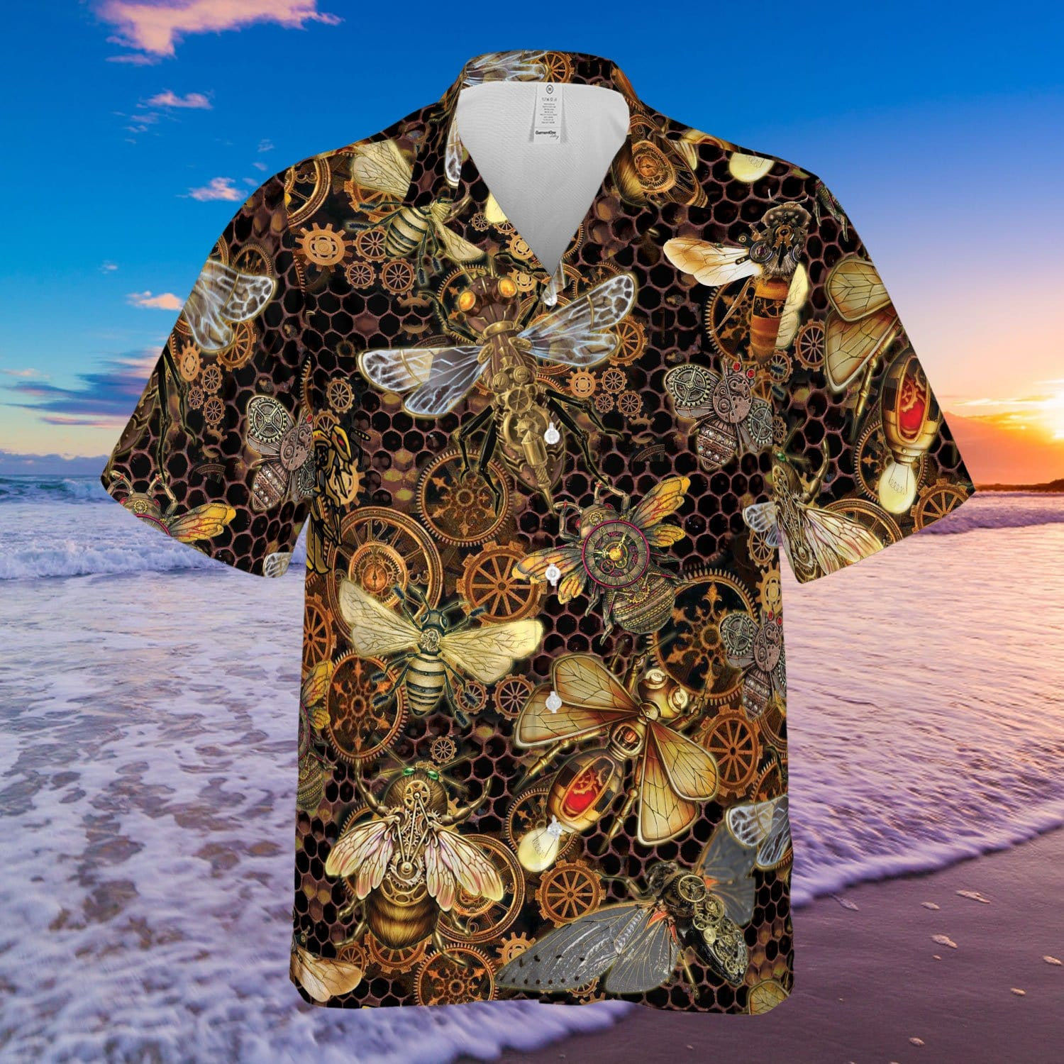 Hawaii Aloha Shirts Steampunk Bee Ha9254