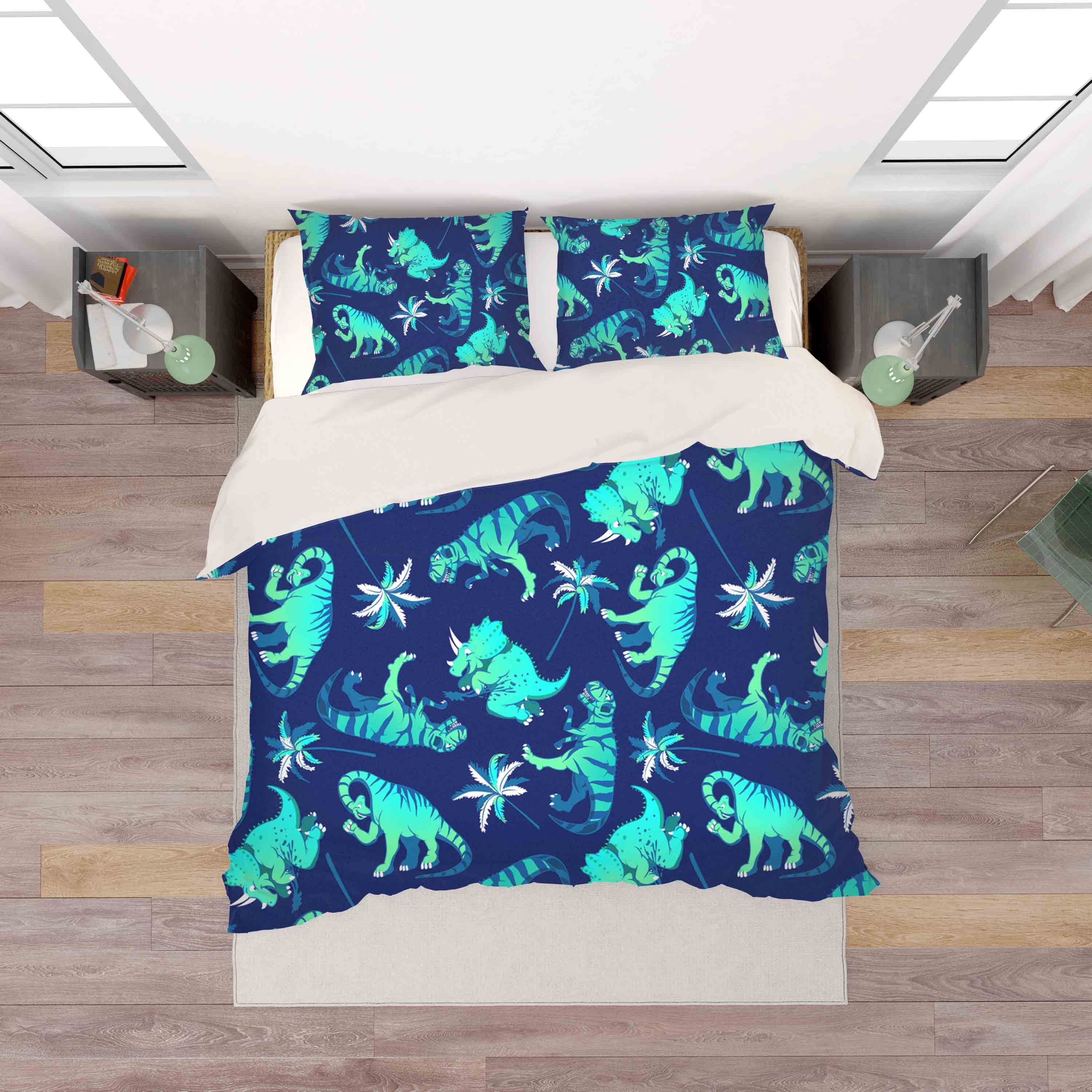 3D Green Cartoon Dinosaurs Pattern Quilt Cover Set Bedding Set Pillowcases  15