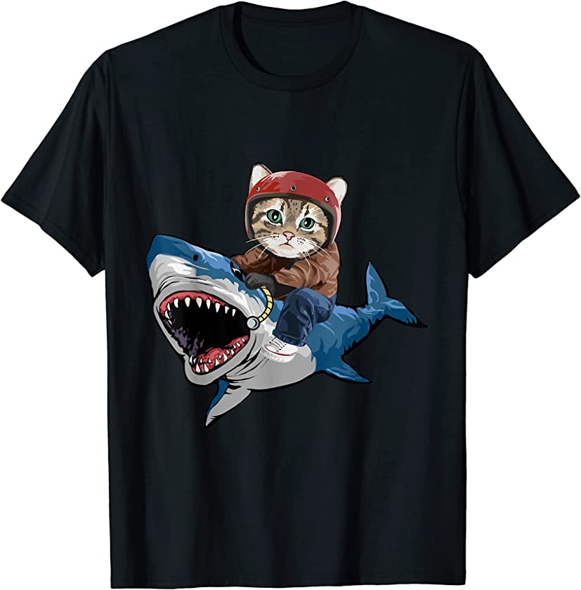 Cat Riding A Shark Lover Cat Lover Funny Cat Shark T-Shirt