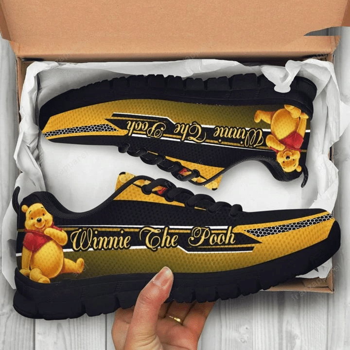 Pooh Winnie The Pooh Print Sneakers Ver2, Women’S Sneakers, Handmade Crafted Sneaker Black Shoes Birthday Gift Fashion Fly Sneakers