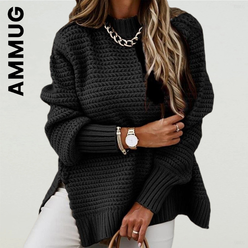 Ammug Women Sweater Knitted Fashion Soft Simple Sweaters Ladies O-neck Vintage Knit Sweater Loose Basic Female Woman Sweater alx