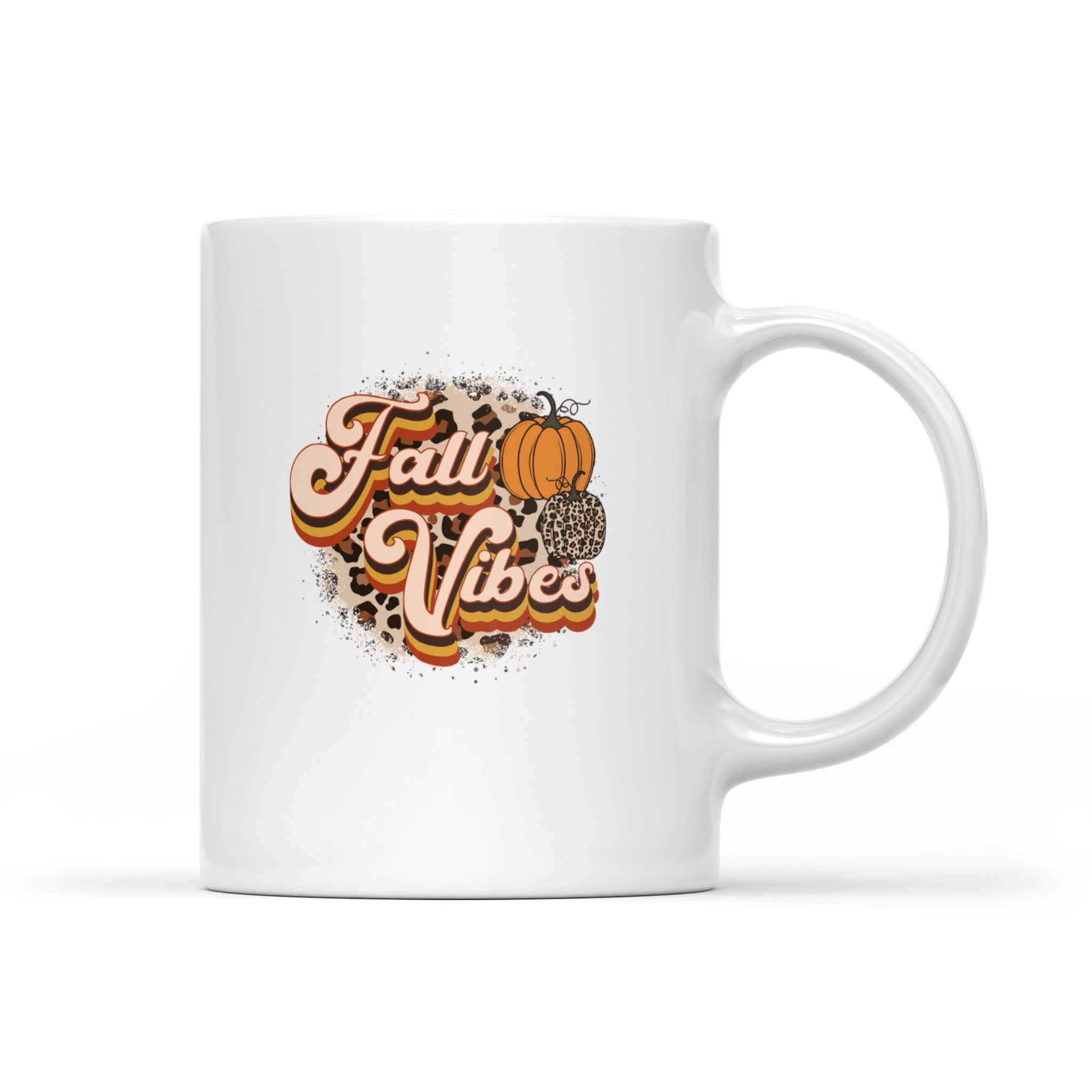 Fall Vibes Shirt Autumn Leopard Pumpkin Leaves Happy Fall – White Mug