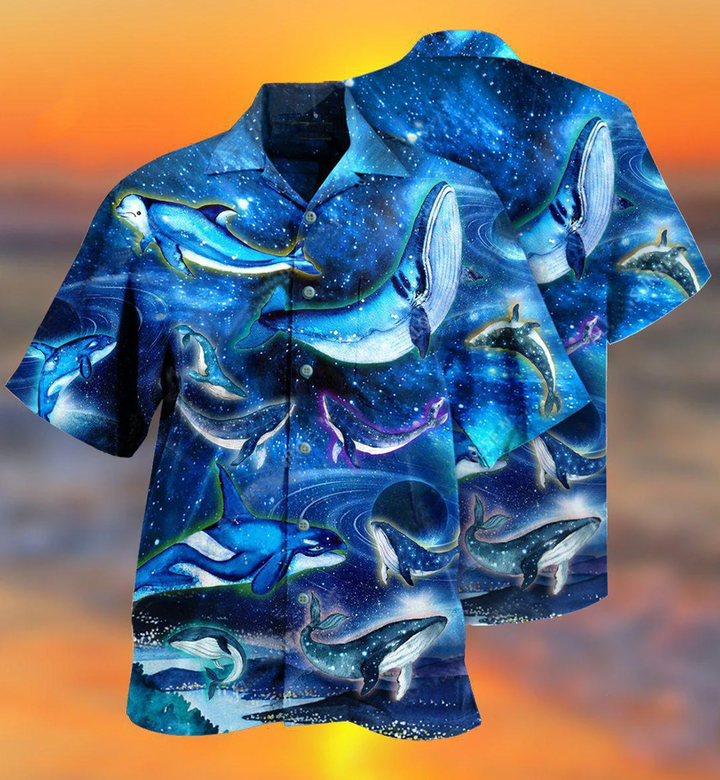 Cosmic Whale In Fantasy Space Hawaiian Shirt 3D