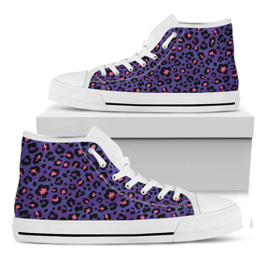 Purple And Pink Leopard Print White High Top Shoes