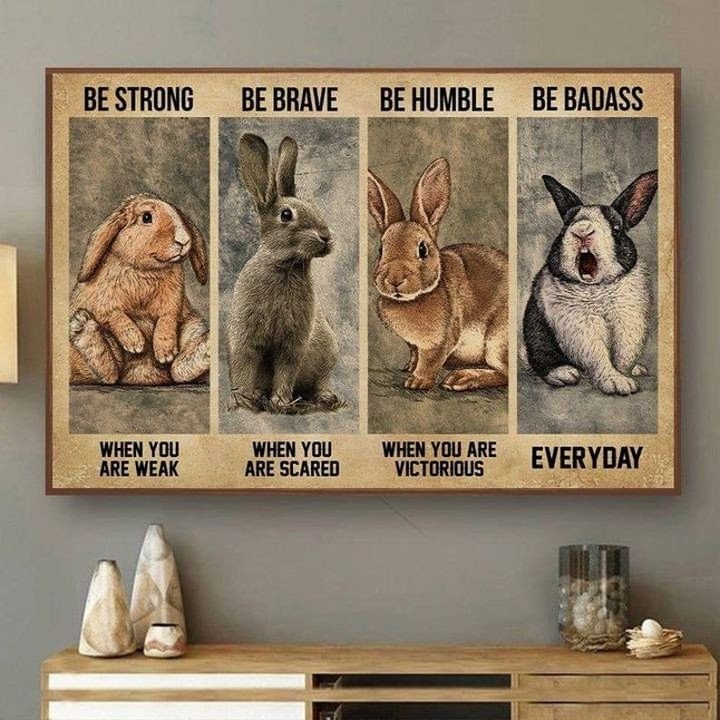 Bunny Wall Art, Be A Strong Woman, Rabbits Be Brave Living Room Wall Decor  – Posters Canvas Prints Wall Art