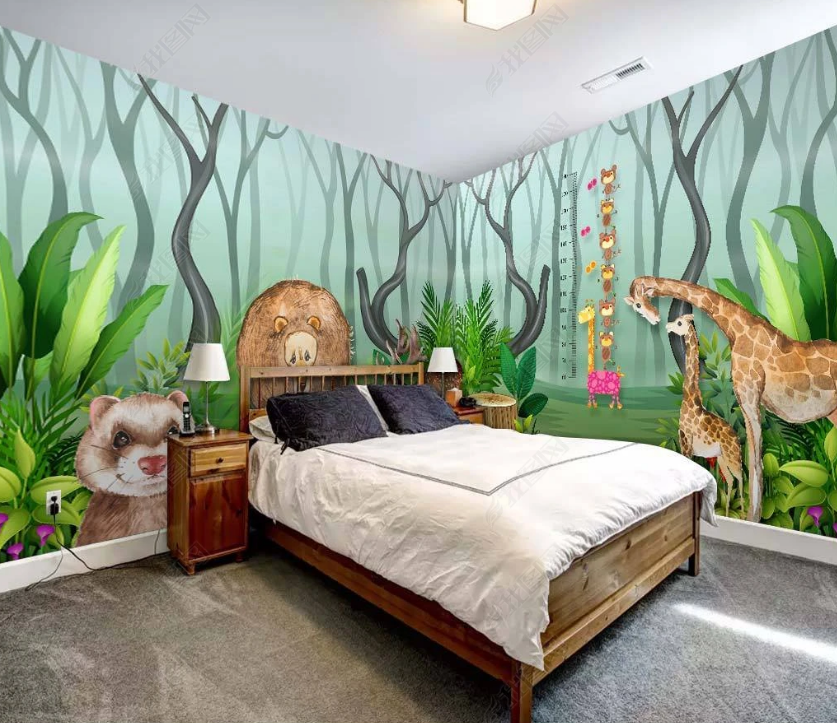 3D Cartoon Forest Animal Pattern Wall Mural Wallpaper Lqh 218