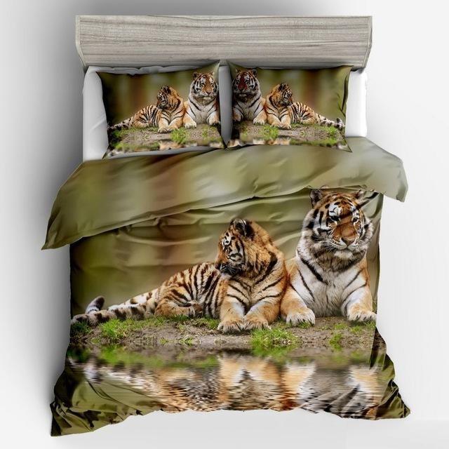 Couple Tiger 3D Printed Bedding Set Soft Lightweight Microfiber Comforter