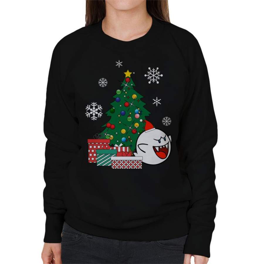 Boo Ghost Around The Christmas Tree Mario Women’s Sweatshirt