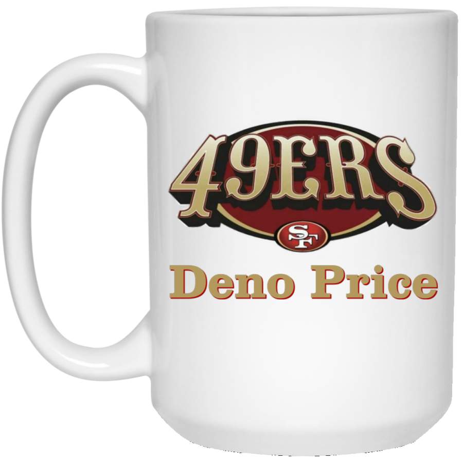 Custom Personalized San Francisco 49ers Logo Old Style Text Deno Price 21504 15 oz. White Mug