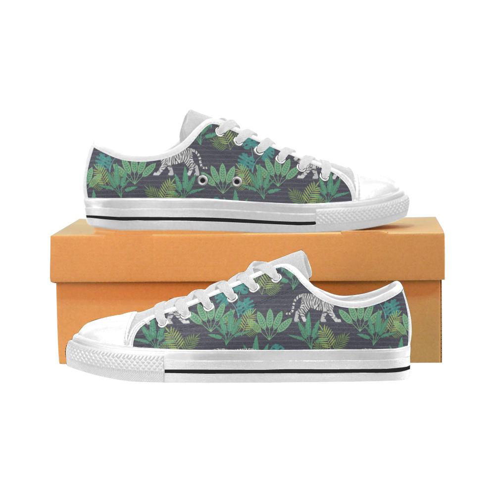 white bengal tigers tropical plant Men’s Low Top Shoes White