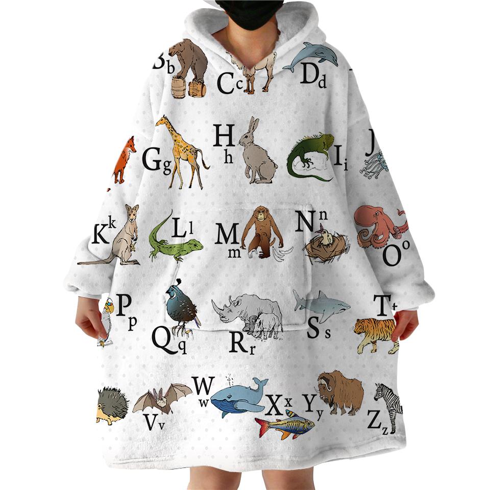 Animal Alphabet Swlf0494 Hoodie Wearable Blanket