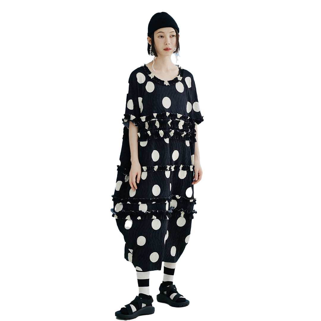 imakokoni original 2022 spring and summer heavy industry crumpled polka dot dresses for women 2022 summer black dress fashion alx