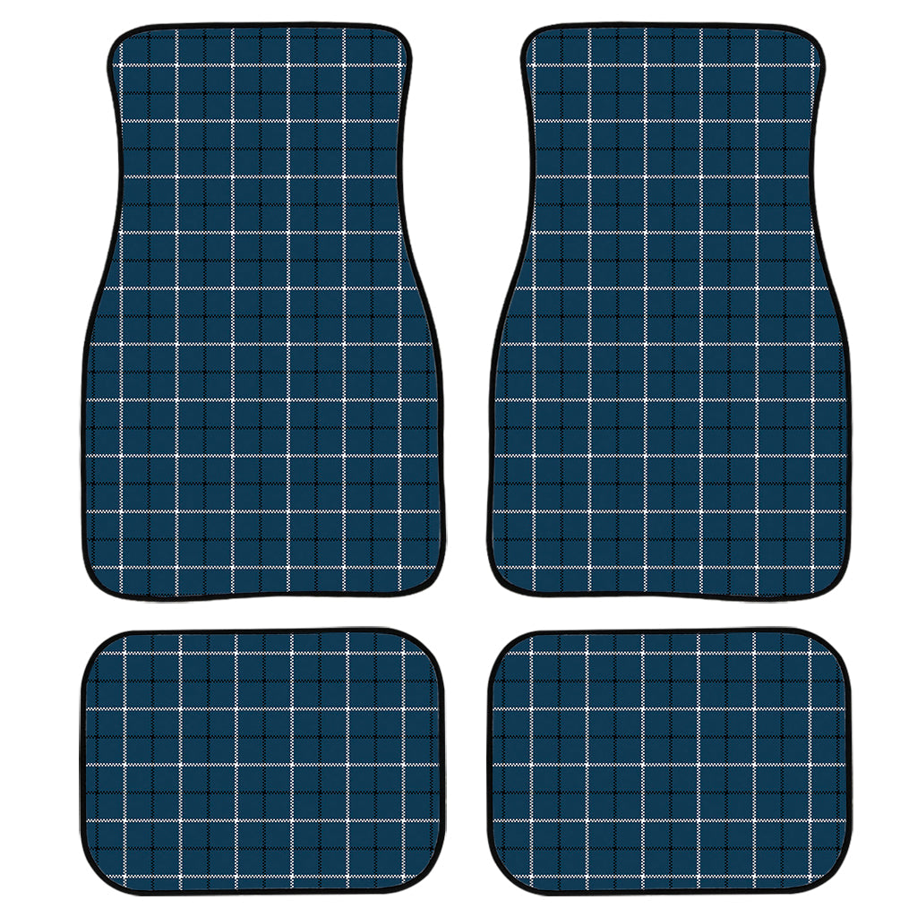 Deep Blue Tattersall Pattern Print Front And Back Car Floor Mats, Front Car Mat