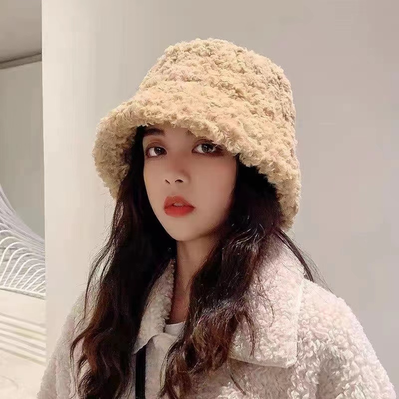 Women Thicken Flat Top bucket Hat Lamb Wool Bucket Hat Winter Warm Hats for Unisex Men Panama hat Outdoor Fisherman Caps gorras alx