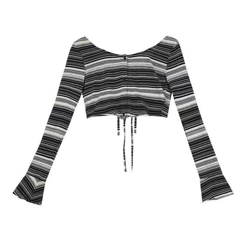 Tonngirls Grunge Tie Dye Crop Tops 2-piece Women Casual Y2k Vintage T-shirt E Girl Streetwear Long Sleeve Lace Up Tee Shirts alx