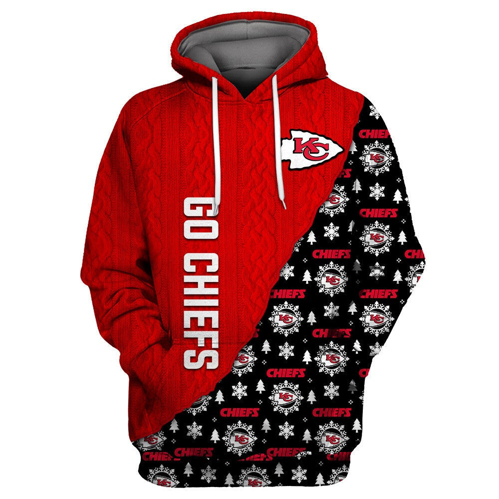 Kansas City Chiefs Cool Christmas Red Black With Logo Super Bowl 3D Pullover Hoodie