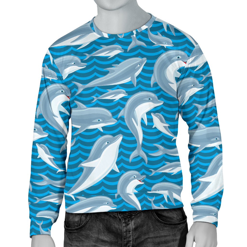 Dolphin Cute Print Pattern Men Long Sleeve Sweatshirt