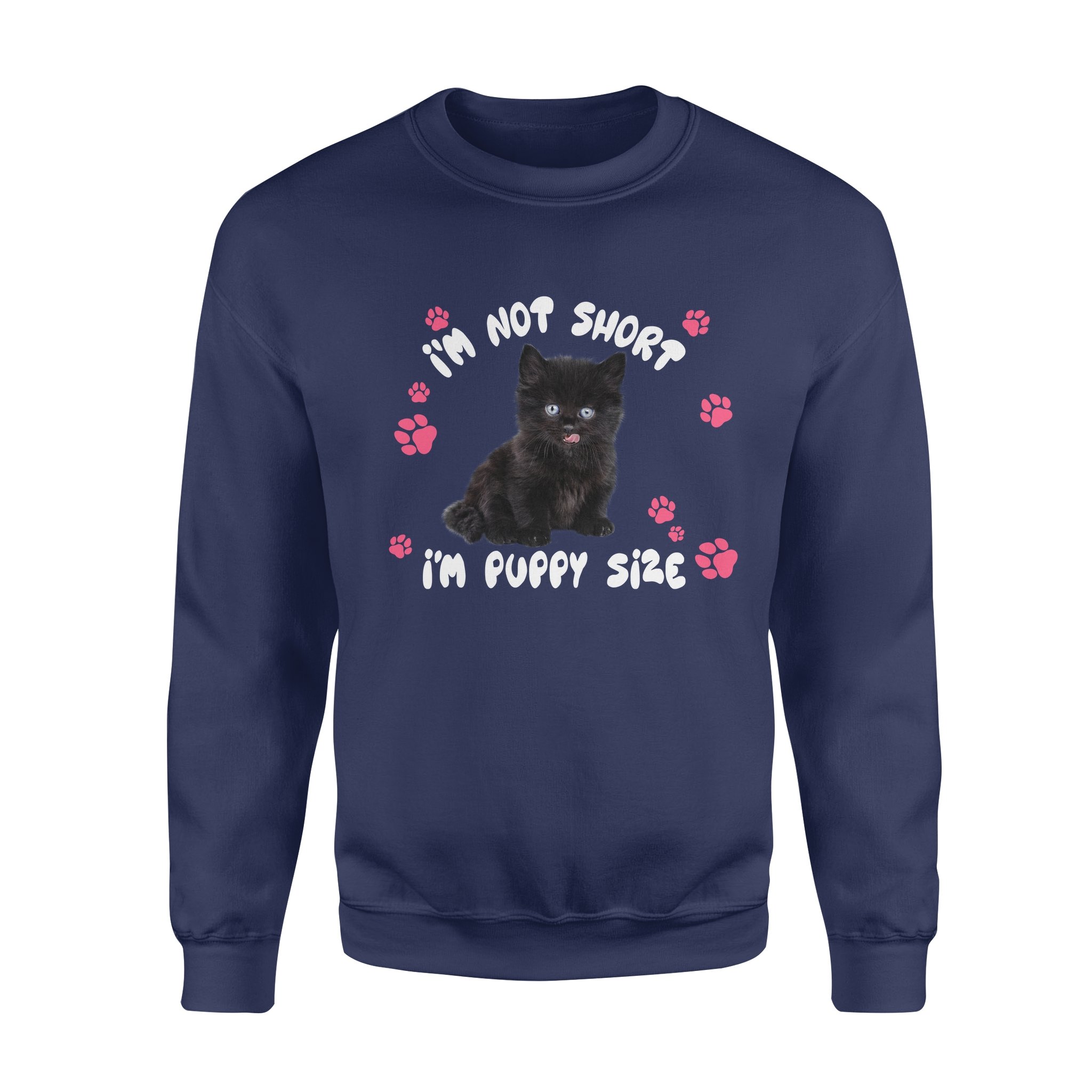 Puppy size black cat – Premium Crew Neck Sweatshirt – Gift for you, gift for her, gift for him, gift for cat lover