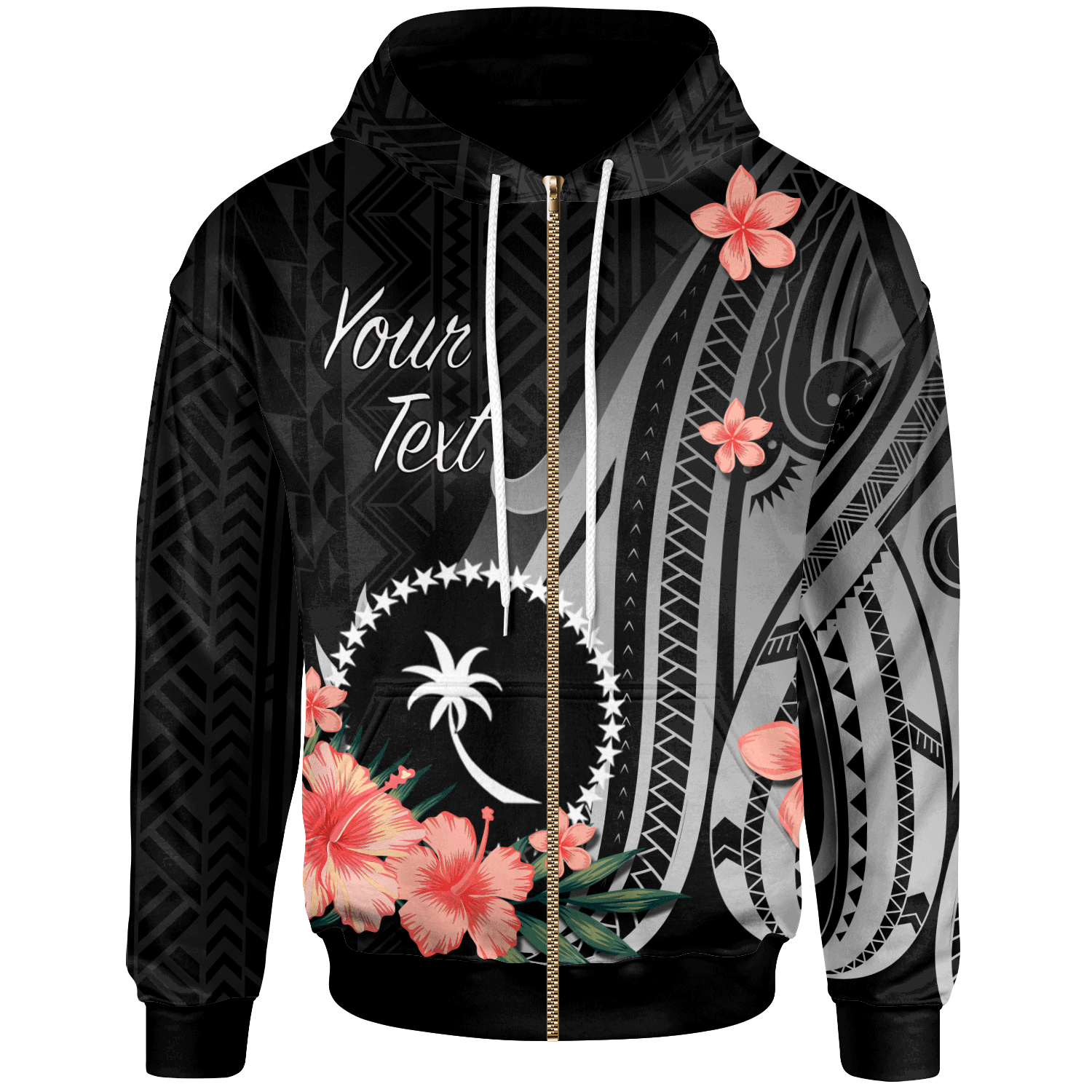 Chuuk Personalised Custom Zip Hoodie – Polynesian Hibiscus Pattern Style – BN27