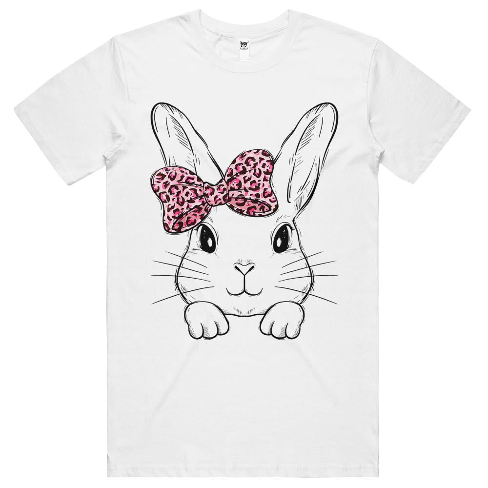 Cute Bunny Face Leopard Bow Tie Easter Day Girls Womens T Shirts